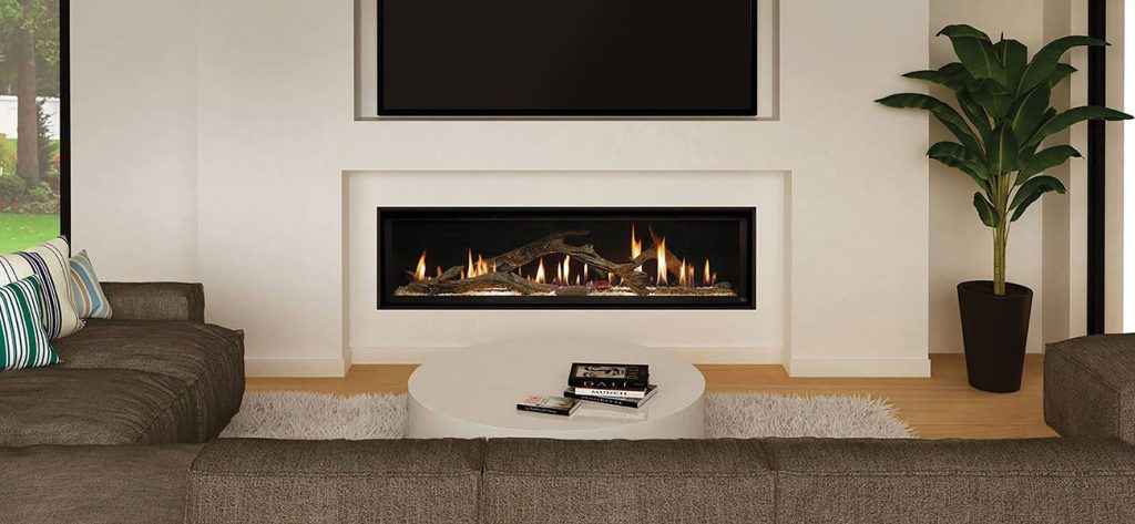 Fireplace Xtrordinair linear gas fireplace in a contemporary living room